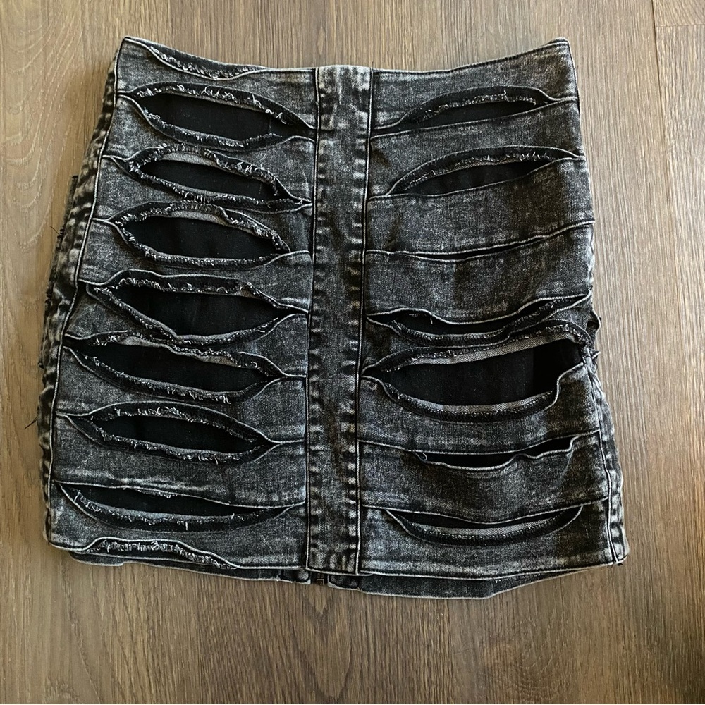 Distressed Black Denim Skirt